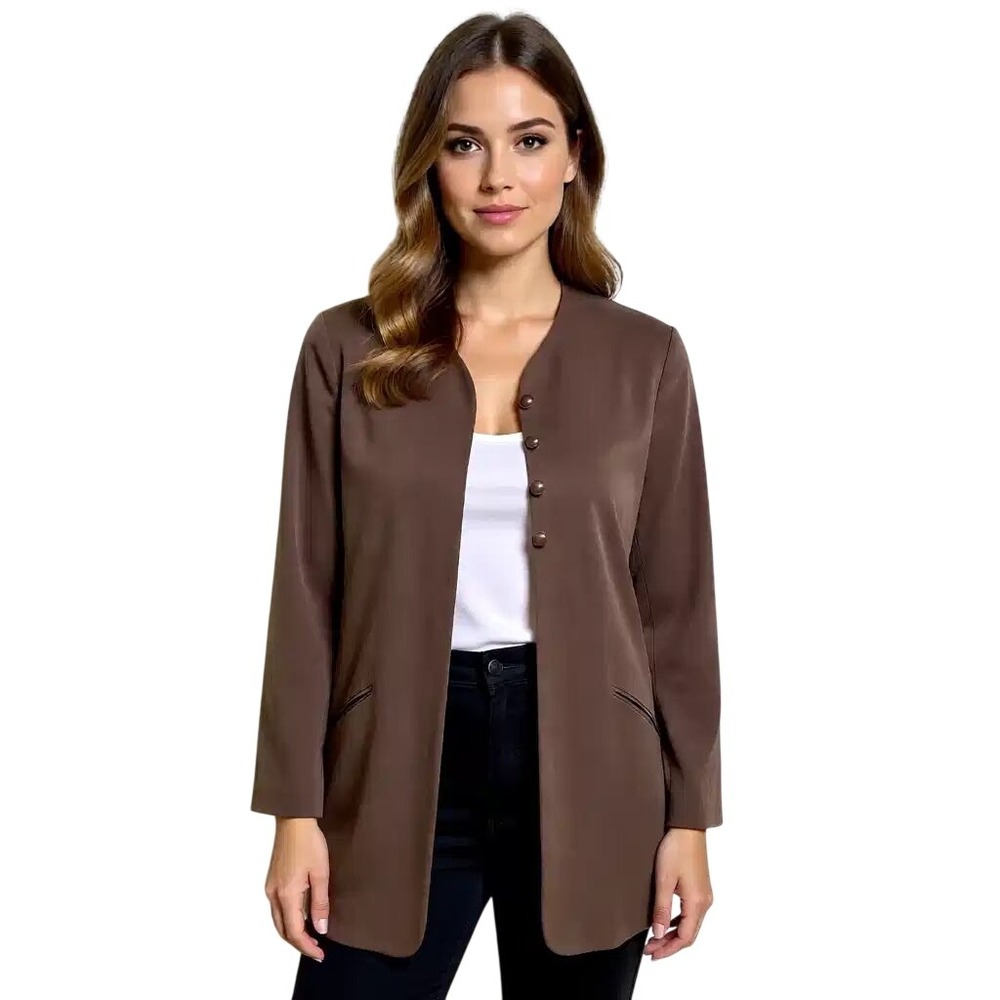 Emanuel Ungaro Brown Collarless Open Front Long Sleeve Jacket Size8/40